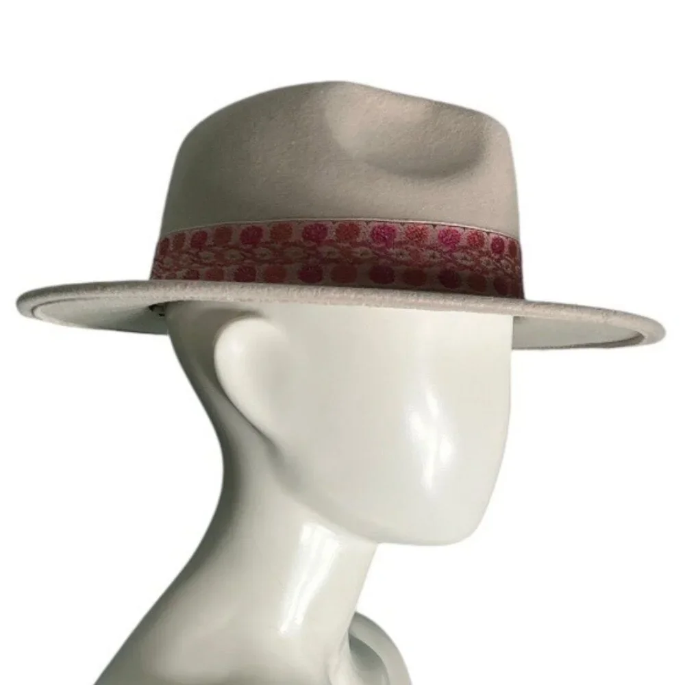Altar’d State Womens Wool Blend Short Brim Fedora Barbiecore Beige Pink OS Indie